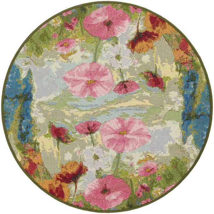 Detail image of 3' x 3' Easy-Clean Botanical Indoor / Outdoor Round Rug