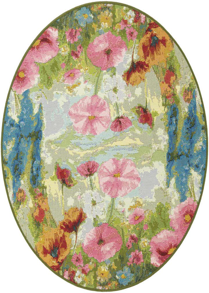 4' x 4' Easy-Clean Botanical Indoor / Outdoor Round Rug