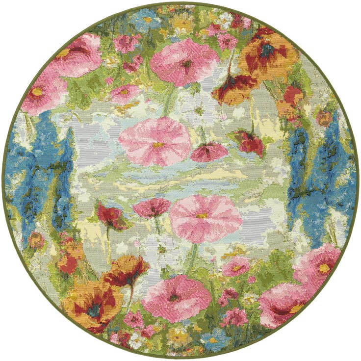 Detail image of 4' x 4' Easy-Clean Botanical Indoor / Outdoor Round Rug