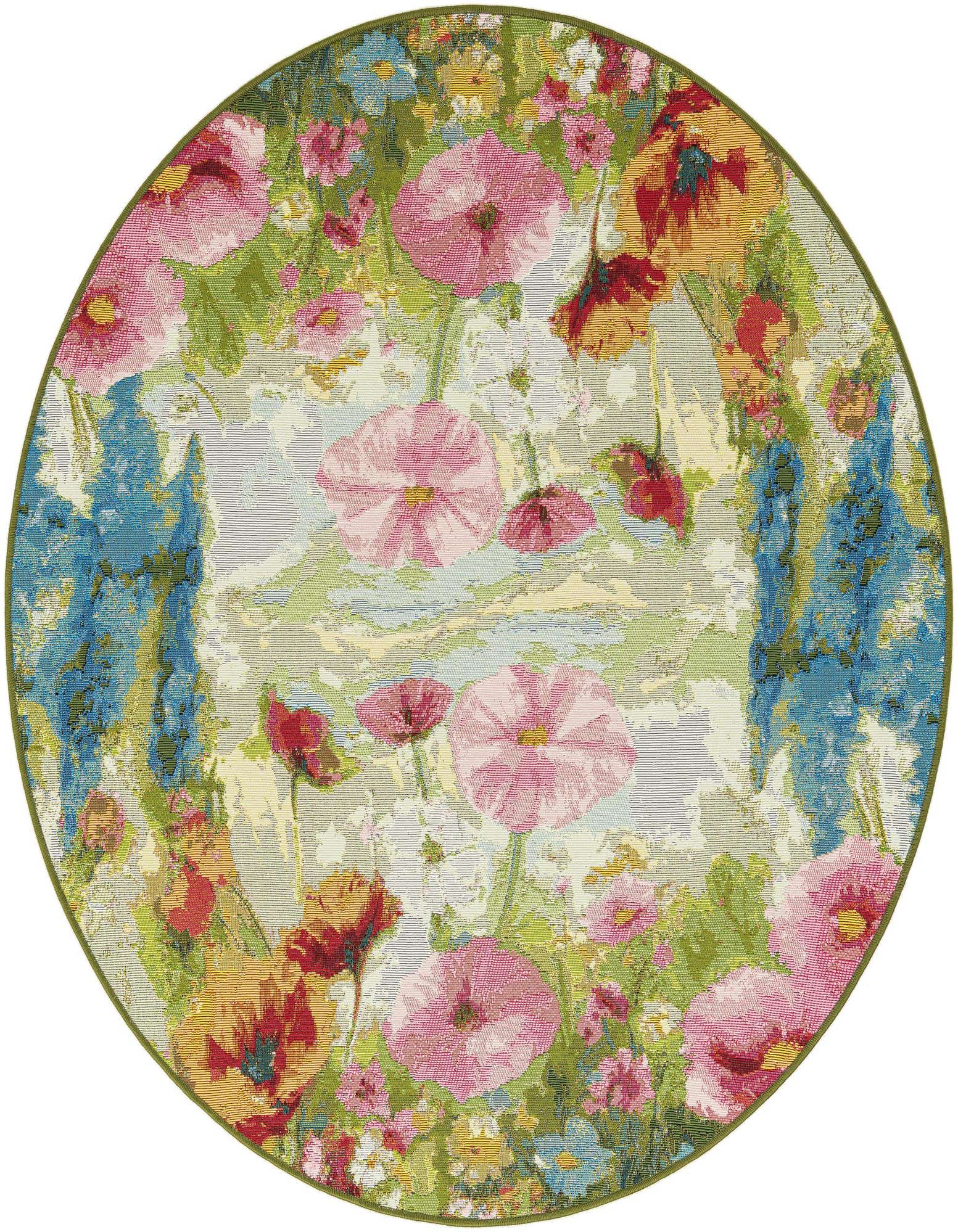 5' x 5' Easy-Clean Botanical Indoor / Outdoor Round Rug