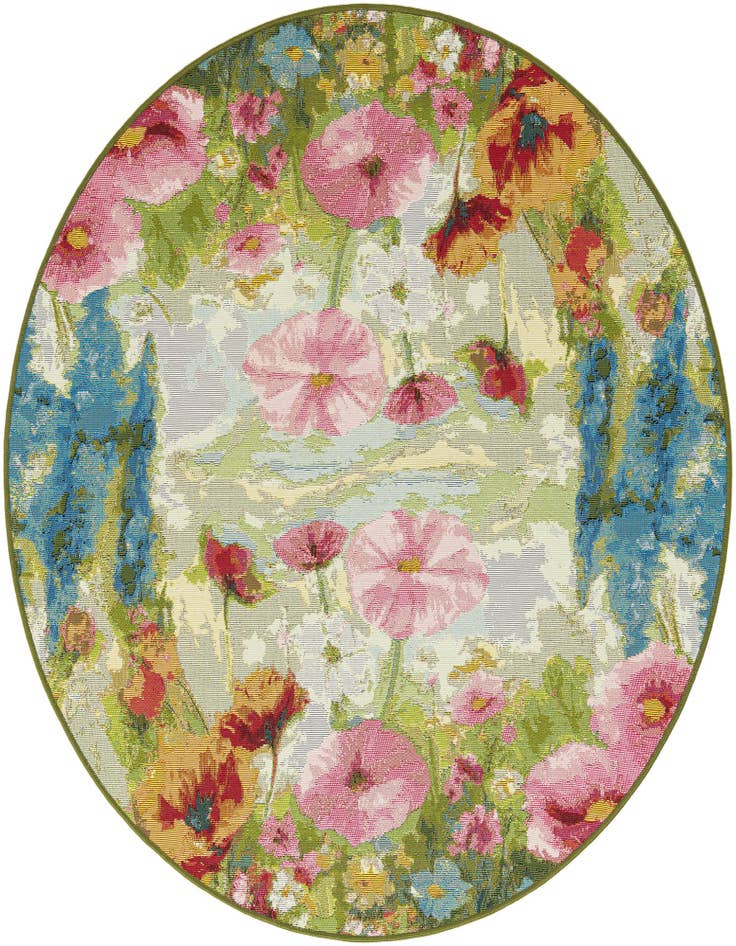 Detail image of 5' x 5' Easy-Clean Botanical Indoor / Outdoor Round Rug