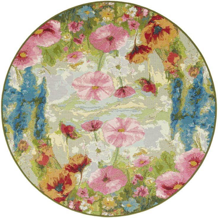 Detail image of 5' x 5' Easy-Clean Botanical Indoor / Outdoor Round Rug