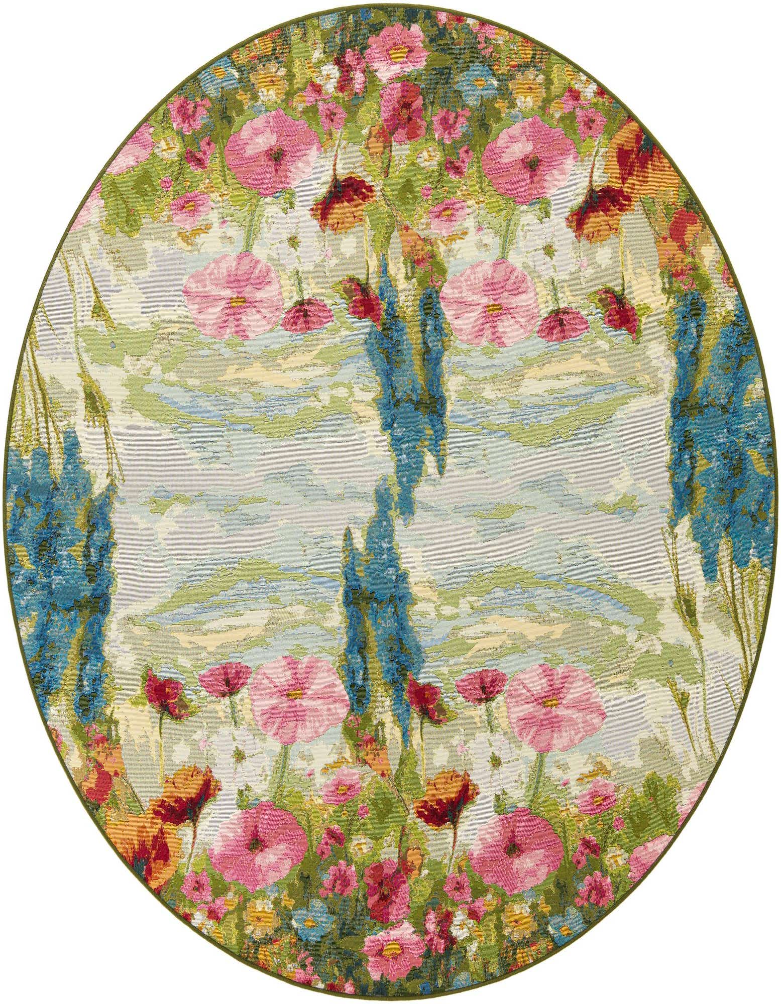 8' x 8' Easy-Clean Botanical Indoor / Outdoor Round Rug