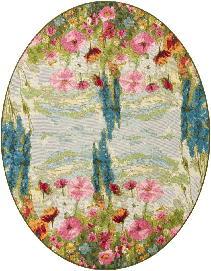 Detail image of 8' x 8' Easy-Clean Botanical Indoor / Outdoor Round Rug