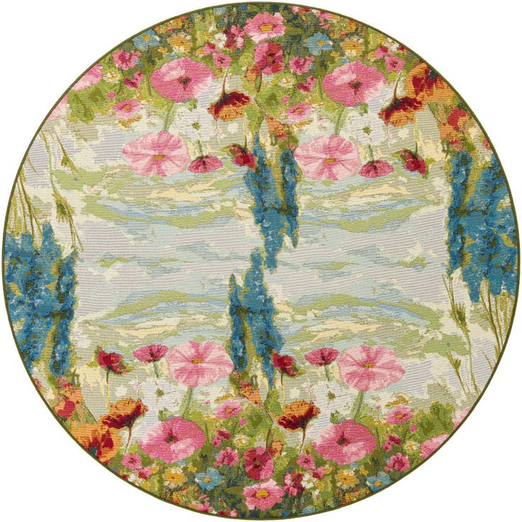 Detail image of 8' x 8' Easy-Clean Botanical Indoor / Outdoor Round Rug
