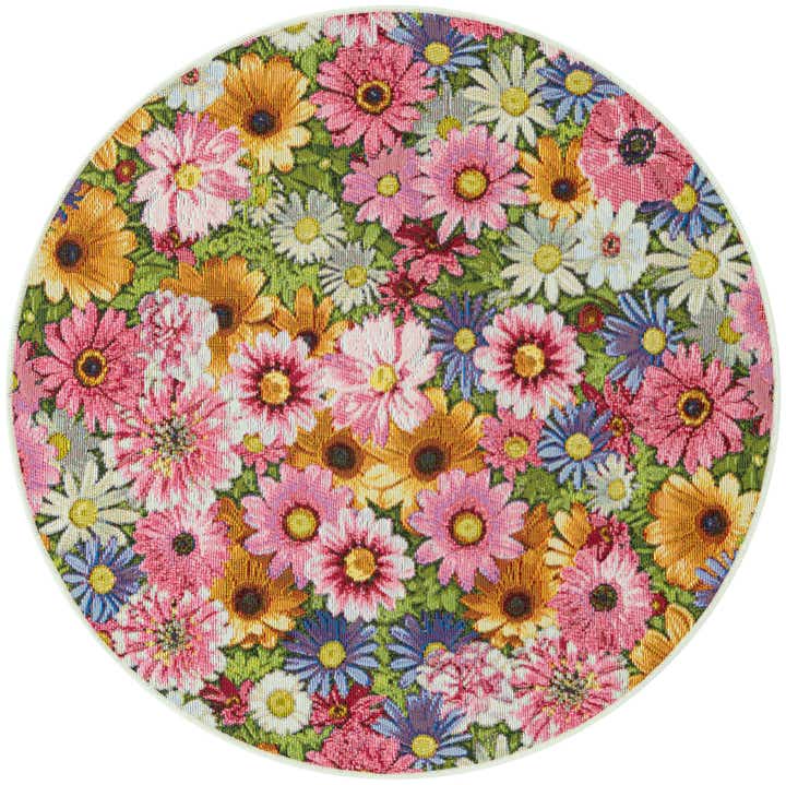3' x 3' Easy-Clean Botanical Indoor / Outdoor Round Rug