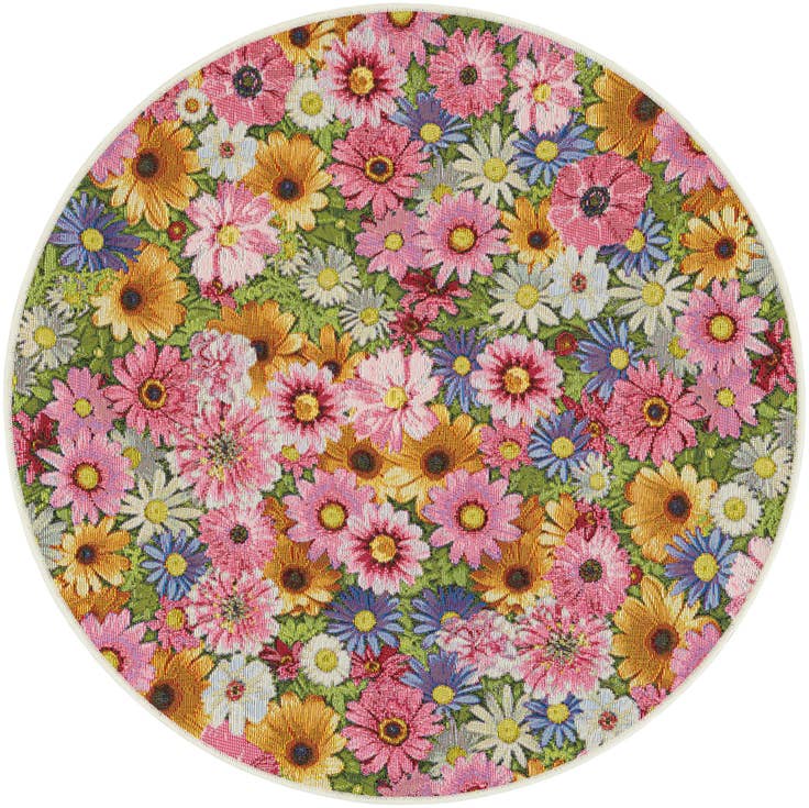 Detail image of 4' x 4' Easy-Clean Botanical Indoor / Outdoor Round Rug