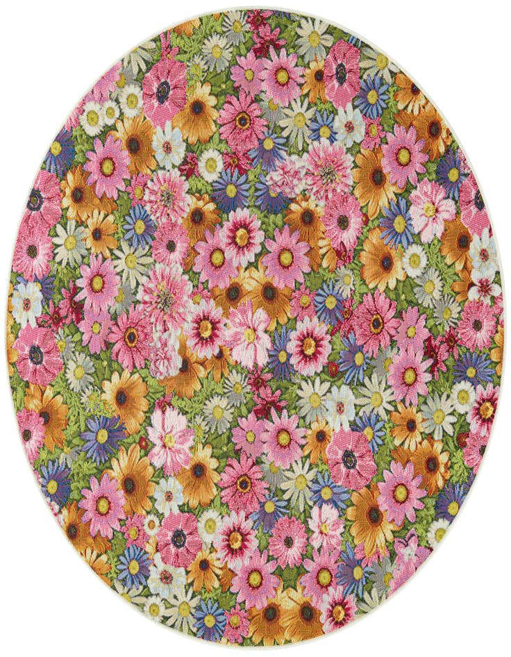 Detail image of 5' x 5' Easy-Clean Botanical Indoor / Outdoor Round Rug