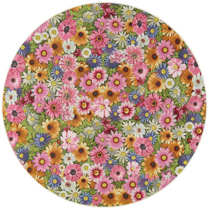5' x 5' Easy-Clean Botanical Indoor / Outdoor Round Rug