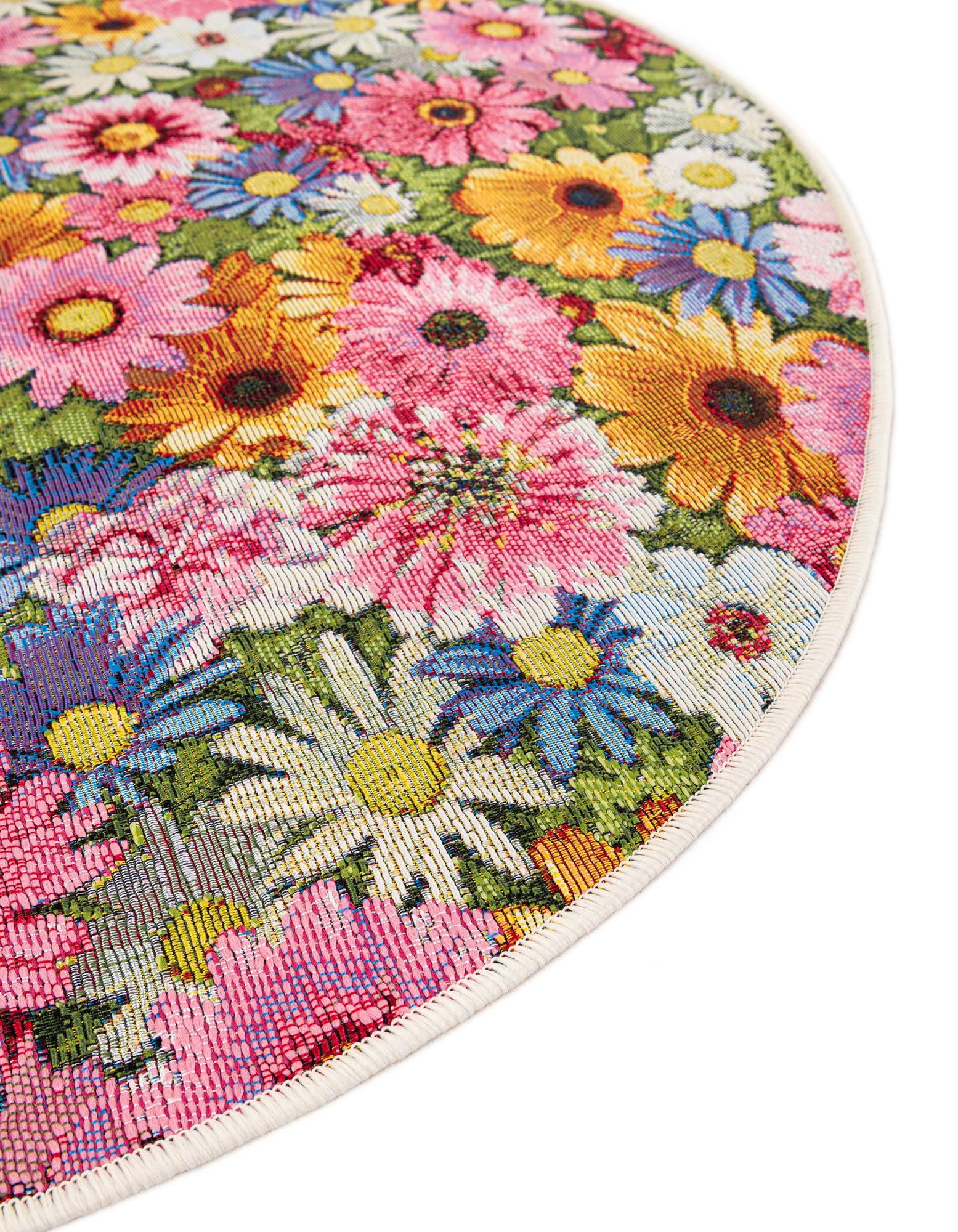 3' x 3' Easy-Clean Botanical Indoor / Outdoor Round Rug