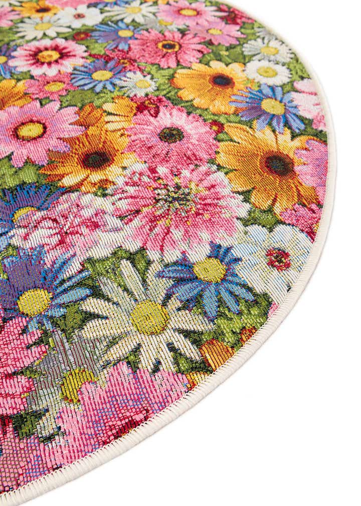 4' x 4' Easy-Clean Botanical Indoor / Outdoor Round Rug