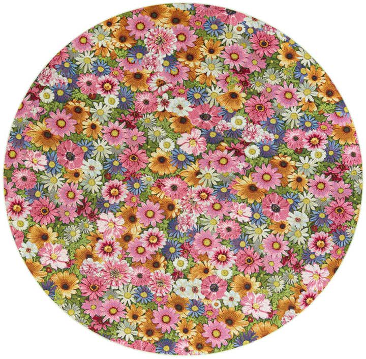 8' x 8' Easy-Clean Botanical Indoor / Outdoor Round Rug