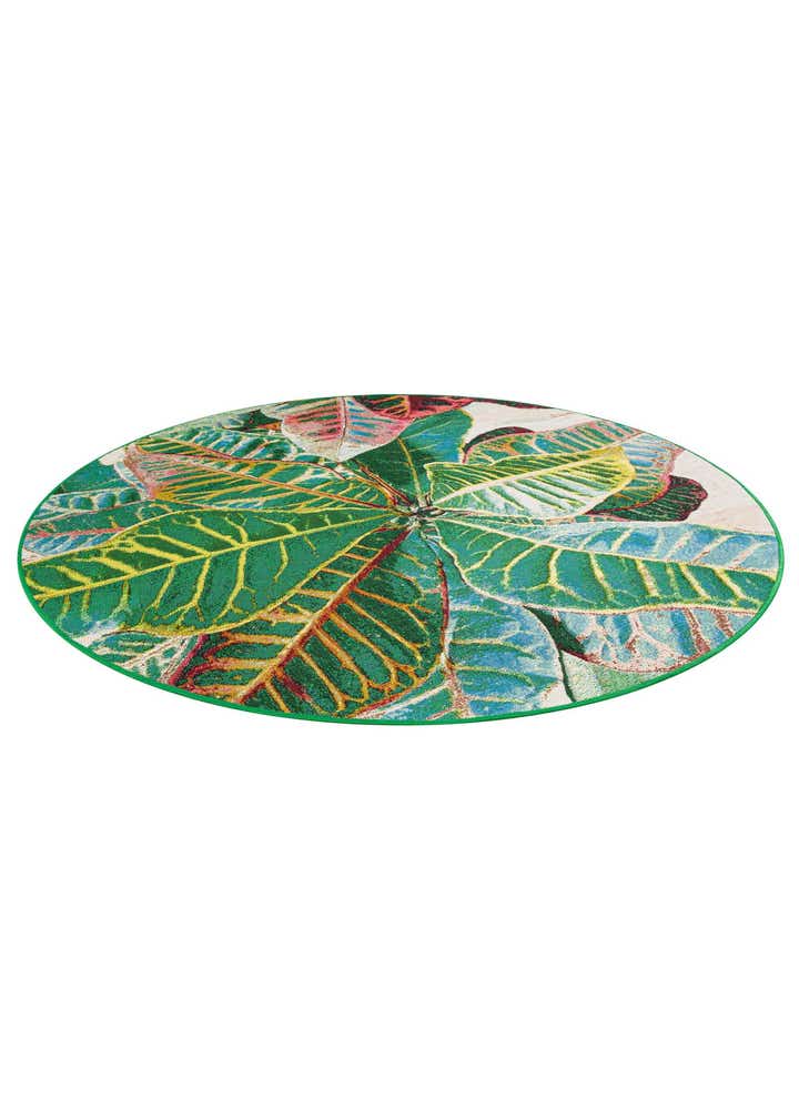5' x 5' Easy-Clean Botanical Indoor / Outdoor Round Rug