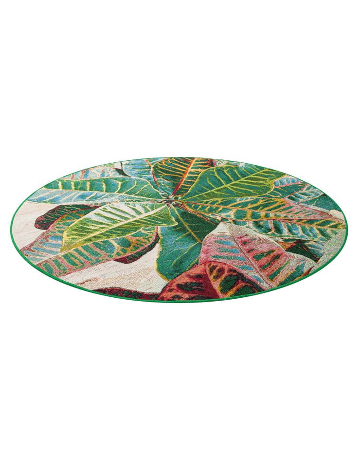 Detail image of 5' x 5'  Washable Botanical Indoor / Outdoor Round Rug