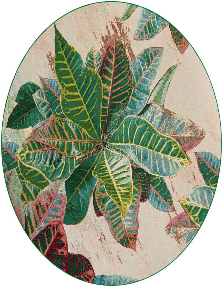 Detail image of 7' 10 x 7' 10 Easy-Clean Botanical Indoor / Outdoor Round Rug