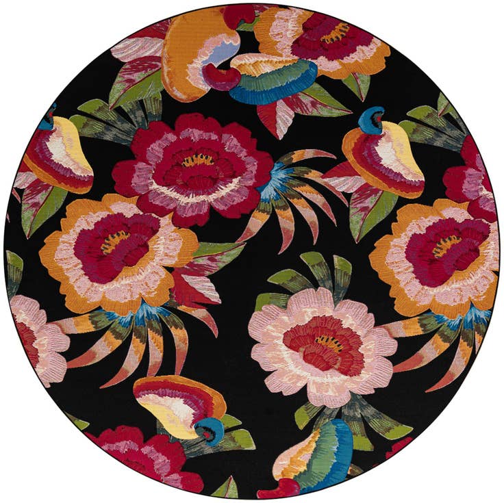 Detail image of 10' x 10' Easy-Clean Botanical Indoor / Outdoor Round Rug