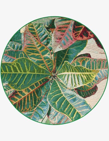Easy-Clean Botanical Indoor / Outdoor Round Rug