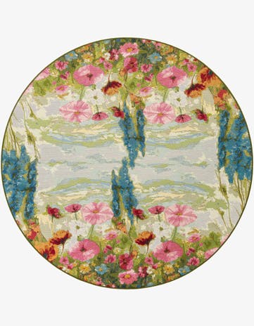 Easy-Clean Botanical Indoor / Outdoor Round Rug