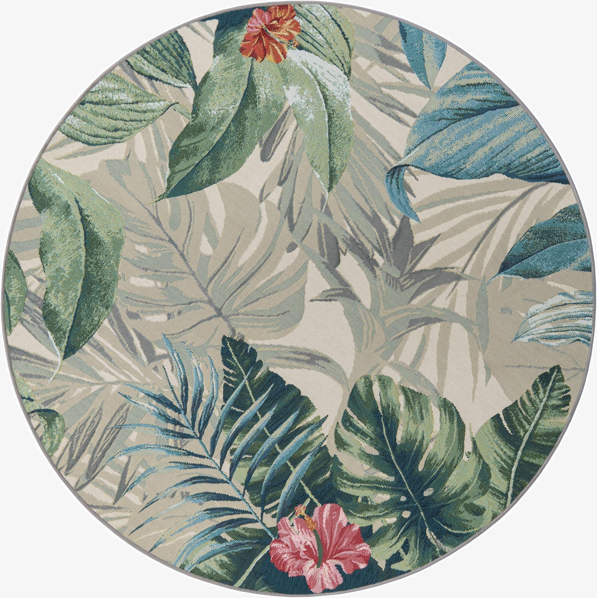 Primary image 6' x 6'  Washable Botanical Indoor / Outdoor Round Rug