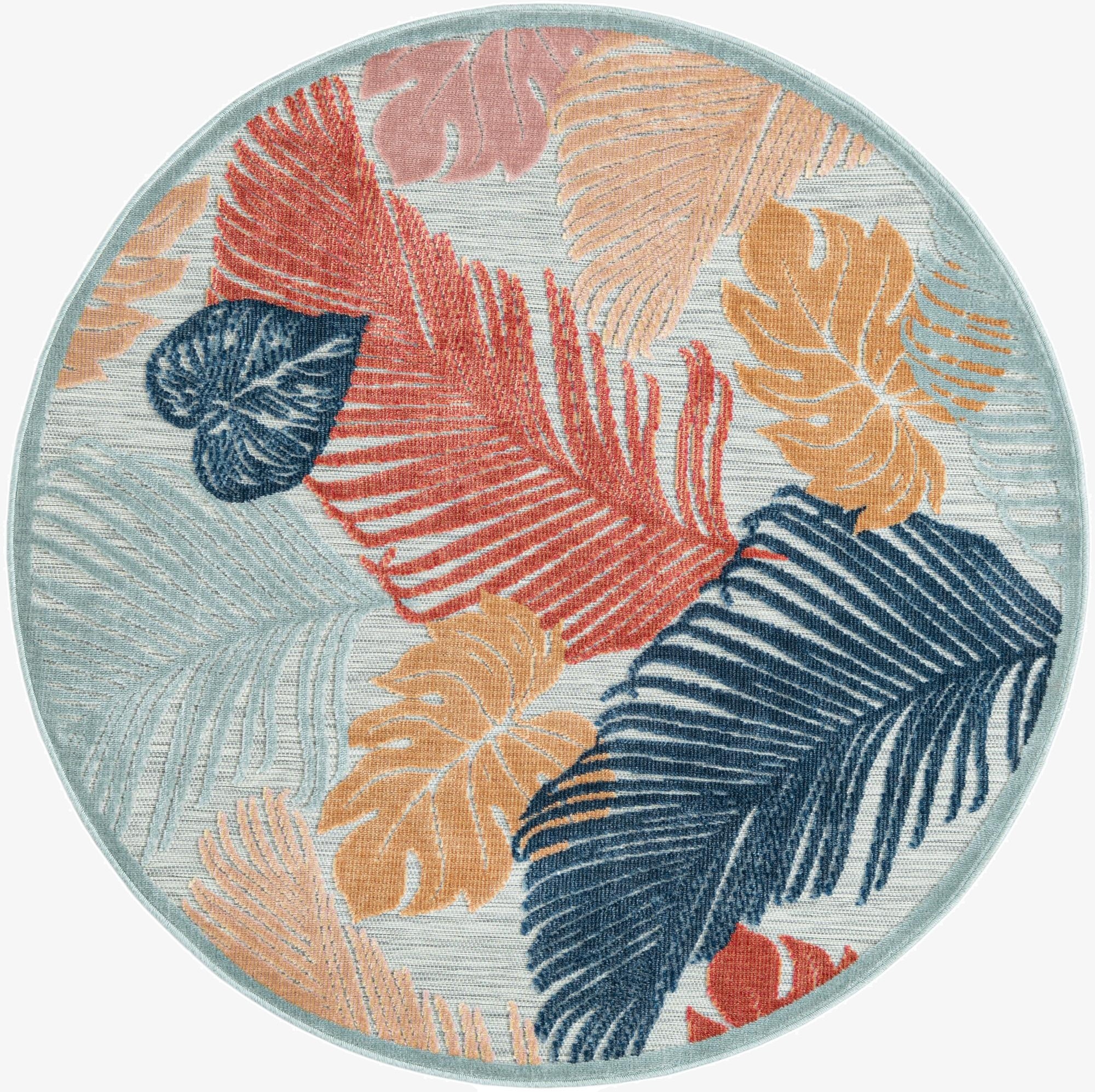 4' 5 x 4' 5  Washable Botanical Indoor / Outdoor Round Rug
