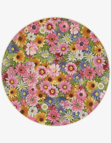 Easy-Clean Botanical Indoor / Outdoor Round Rug