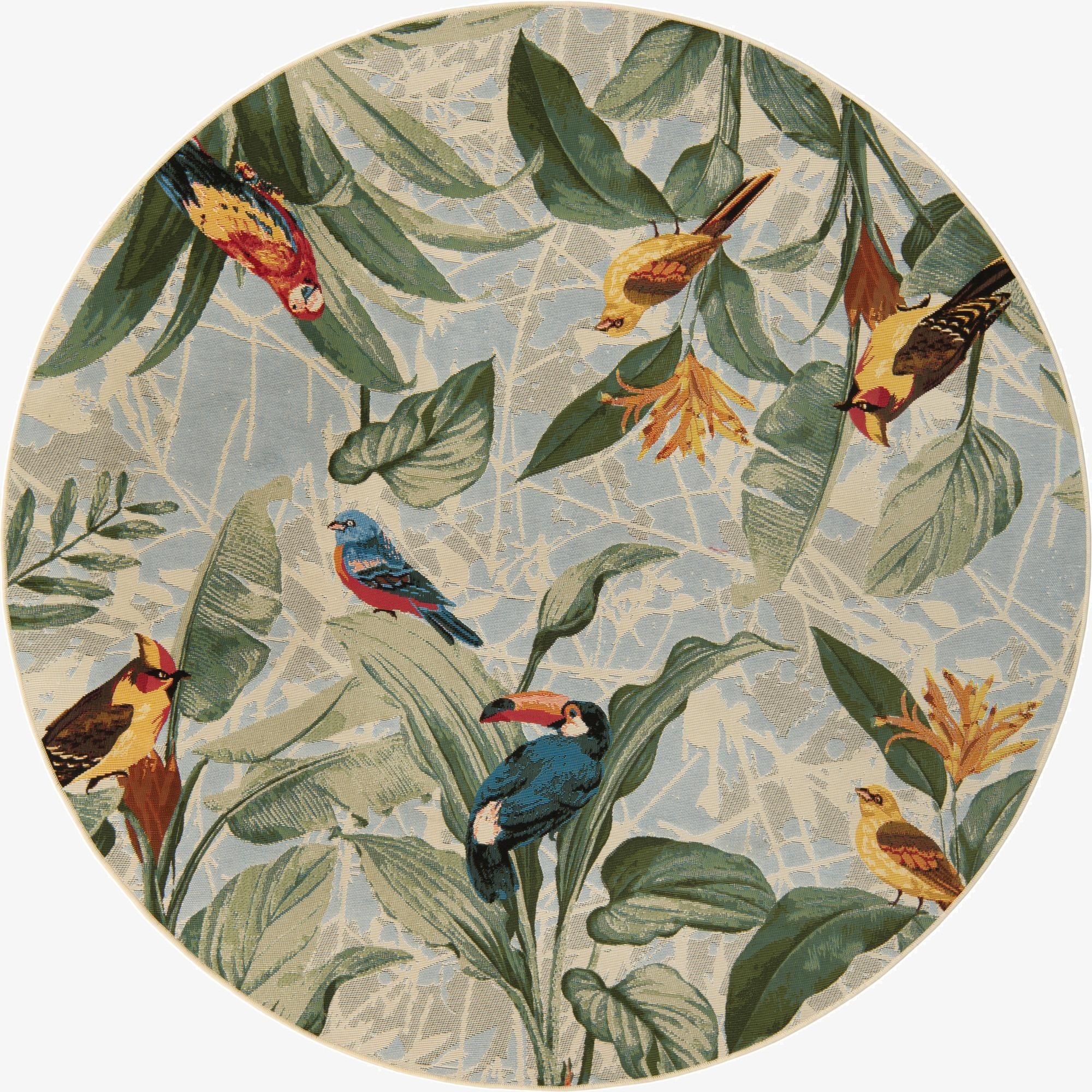 7' x 7'  Washable Botanical Indoor / Outdoor Round Rug