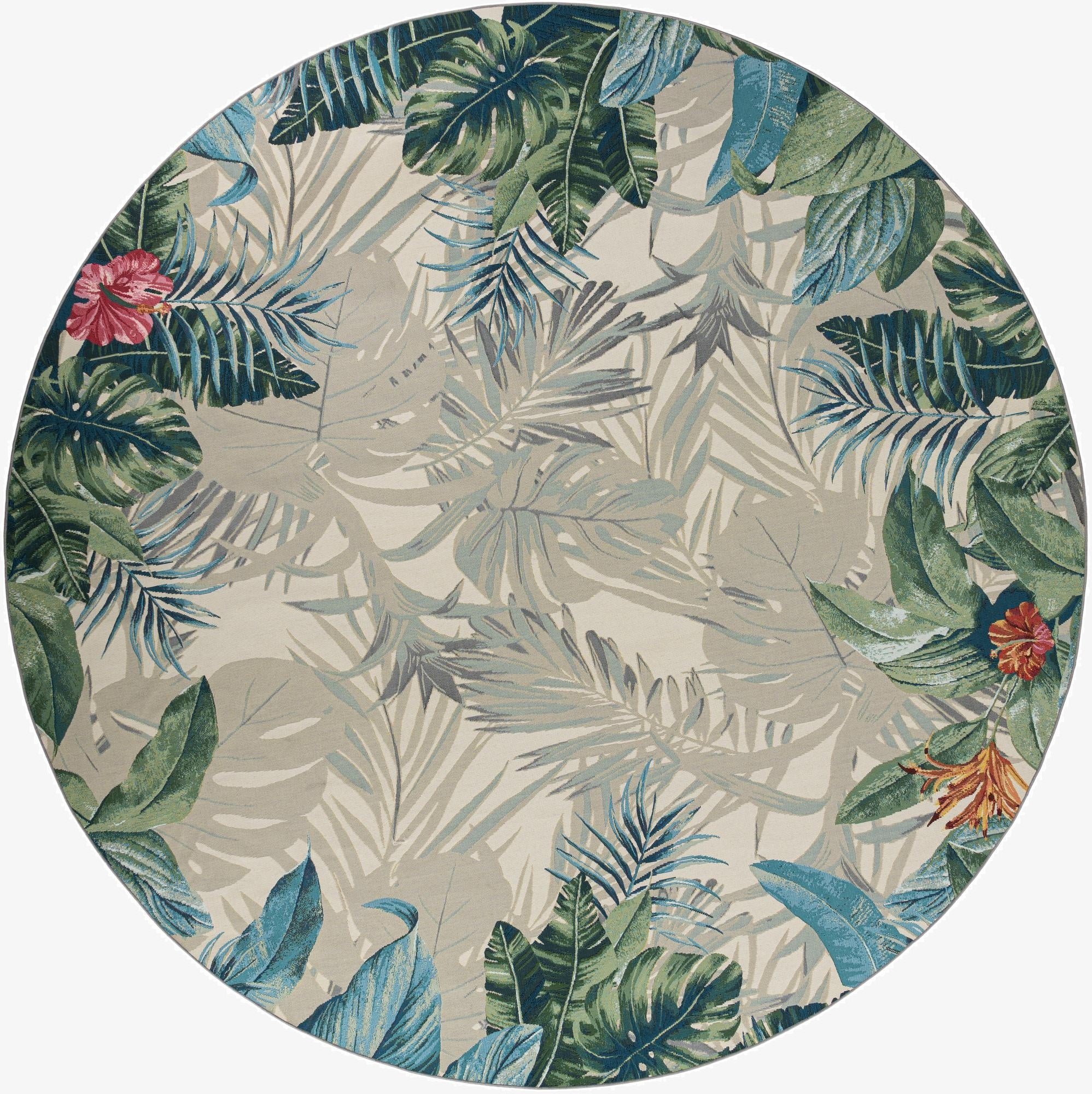 Primary image 12' x 12'  Washable Botanical Indoor / Outdoor Round Rug