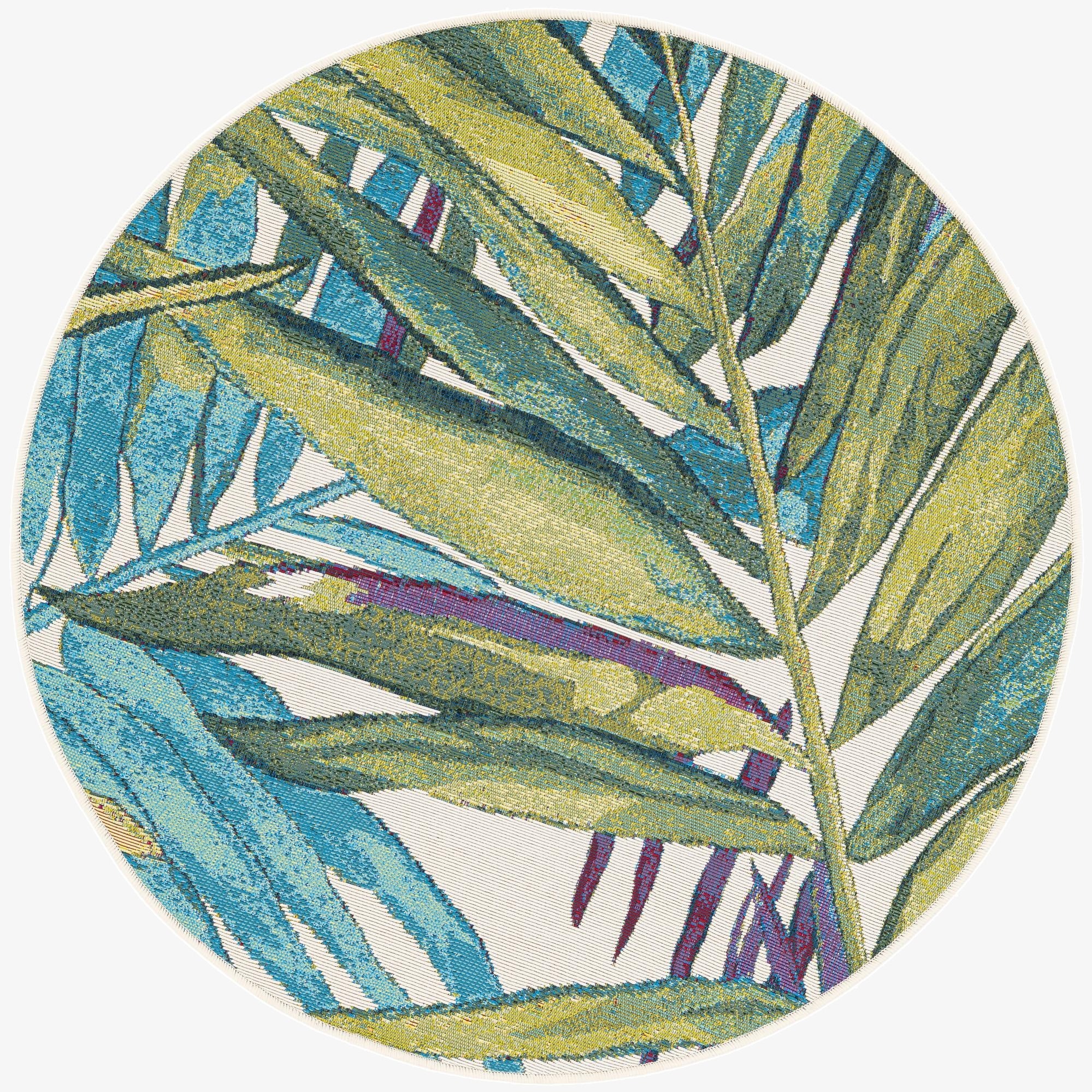 3' x 3'  Washable Botanical Indoor / Outdoor Round Rug