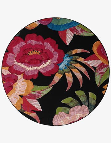 6' x 6' Easy-Clean Botanical Indoor / Outdoor Round Rug