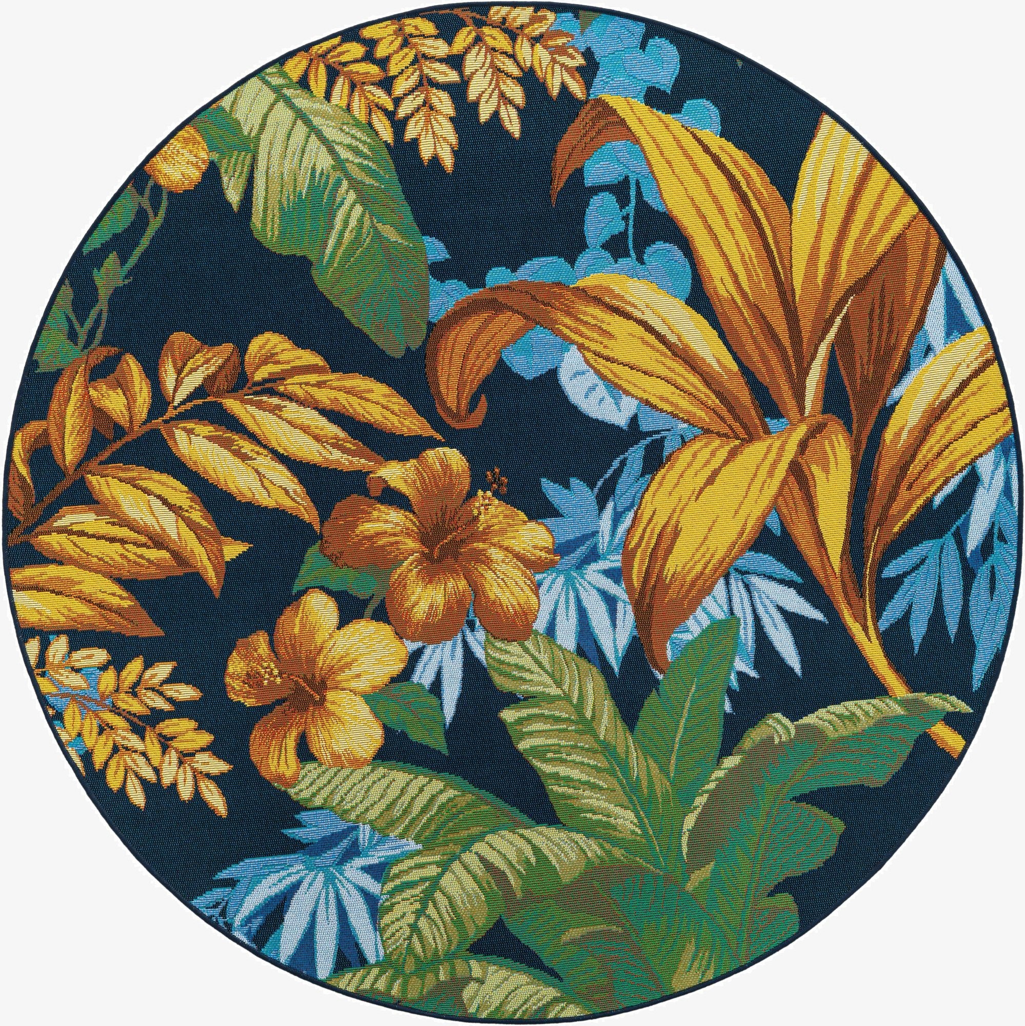 5' x 5'  Washable Botanical Indoor / Outdoor Round Rug