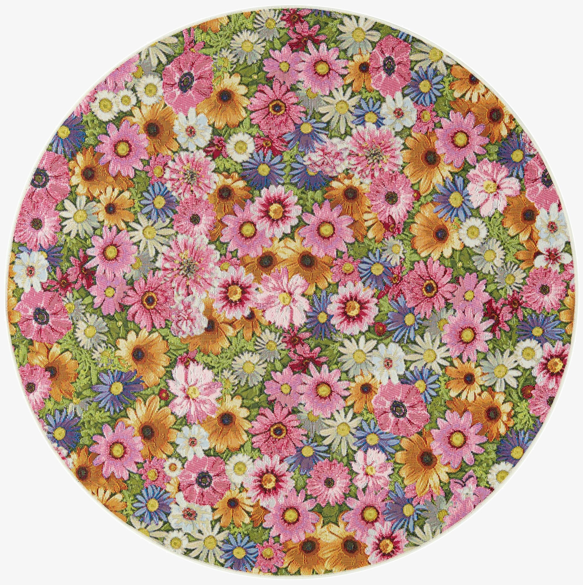 5' x 5'  Washable Botanical Indoor / Outdoor Round Rug