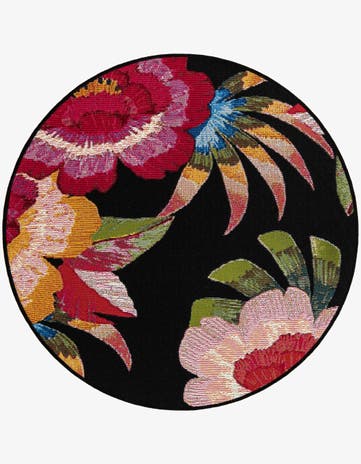Easy-Clean Botanical Indoor / Outdoor Round Rug