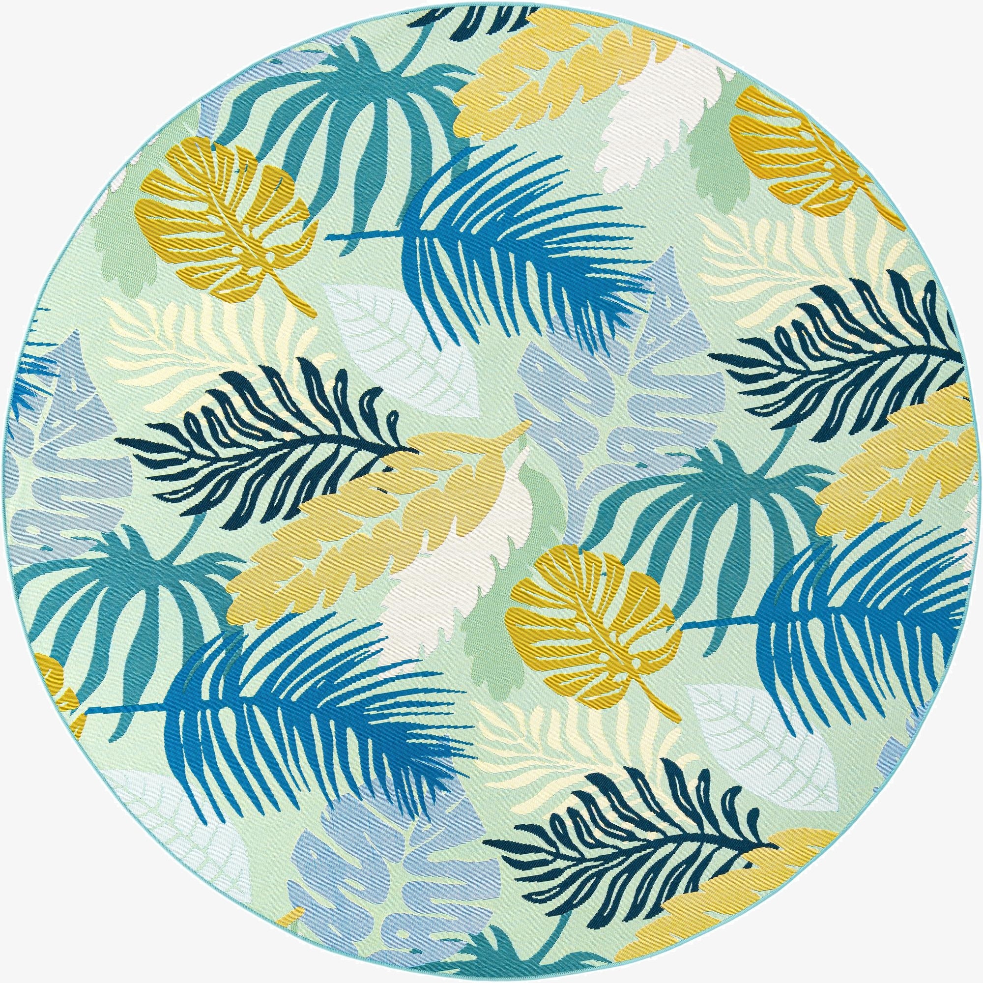 7' 10 x 7' 10  Washable Botanical Indoor / Outdoor Round Rug