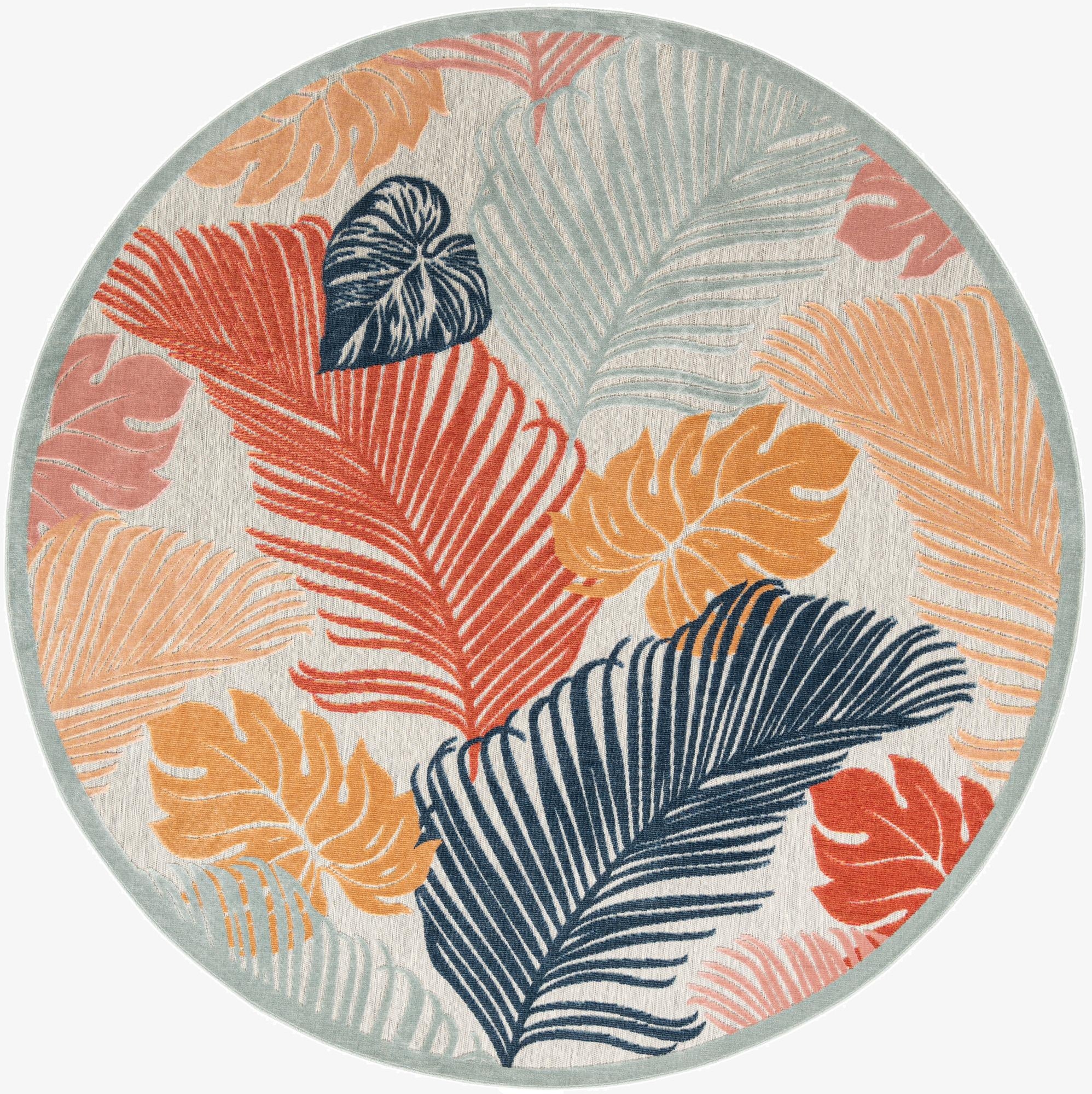 8' 2 x 8' 2  Washable Botanical Indoor / Outdoor Round Rug