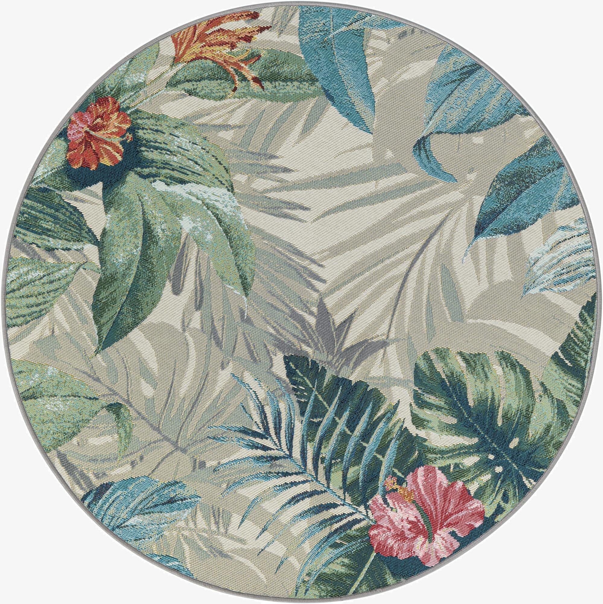 4' x 4'  Washable Botanical Indoor / Outdoor Round Rug