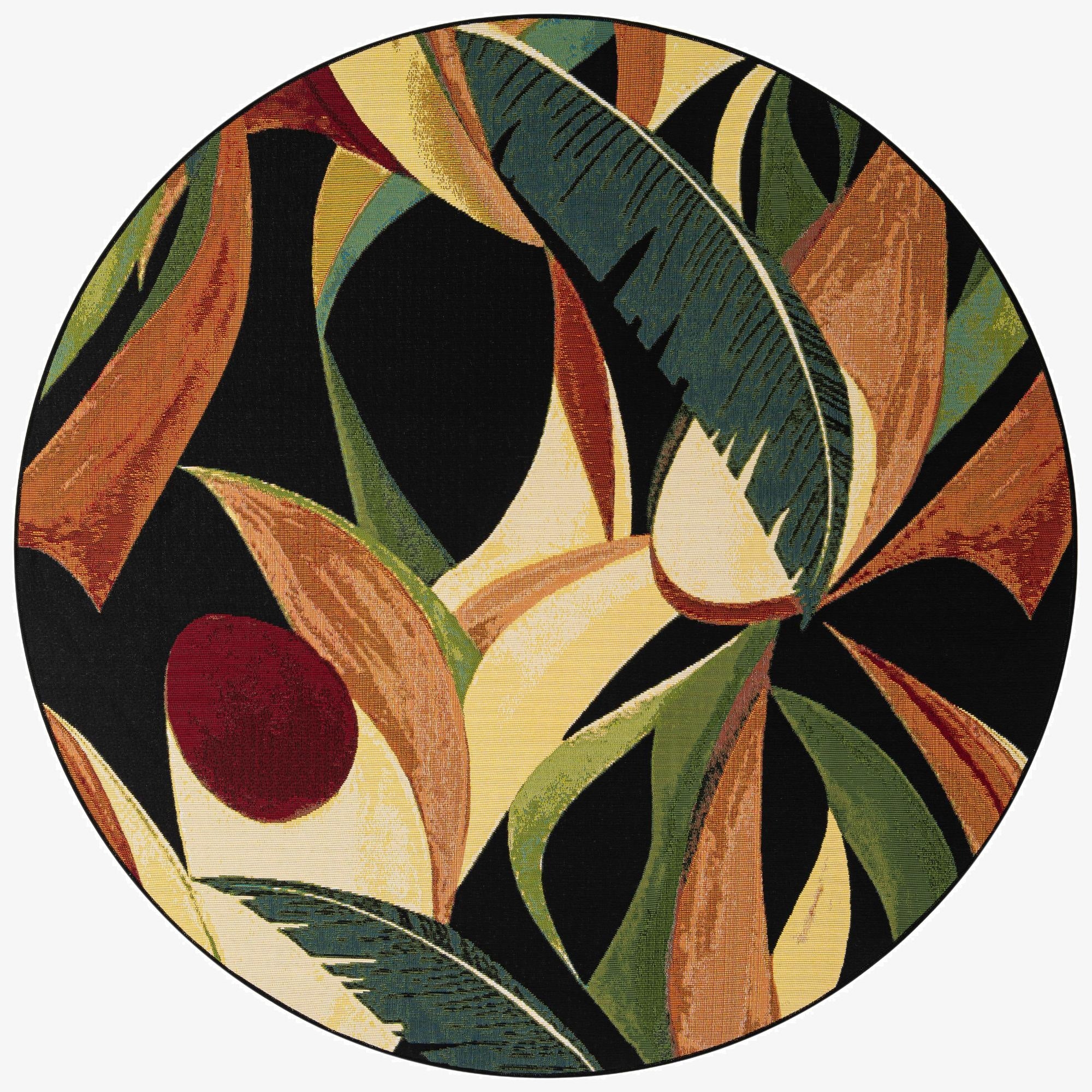 6' x 6'  Washable Botanical Indoor / Outdoor Round Rug