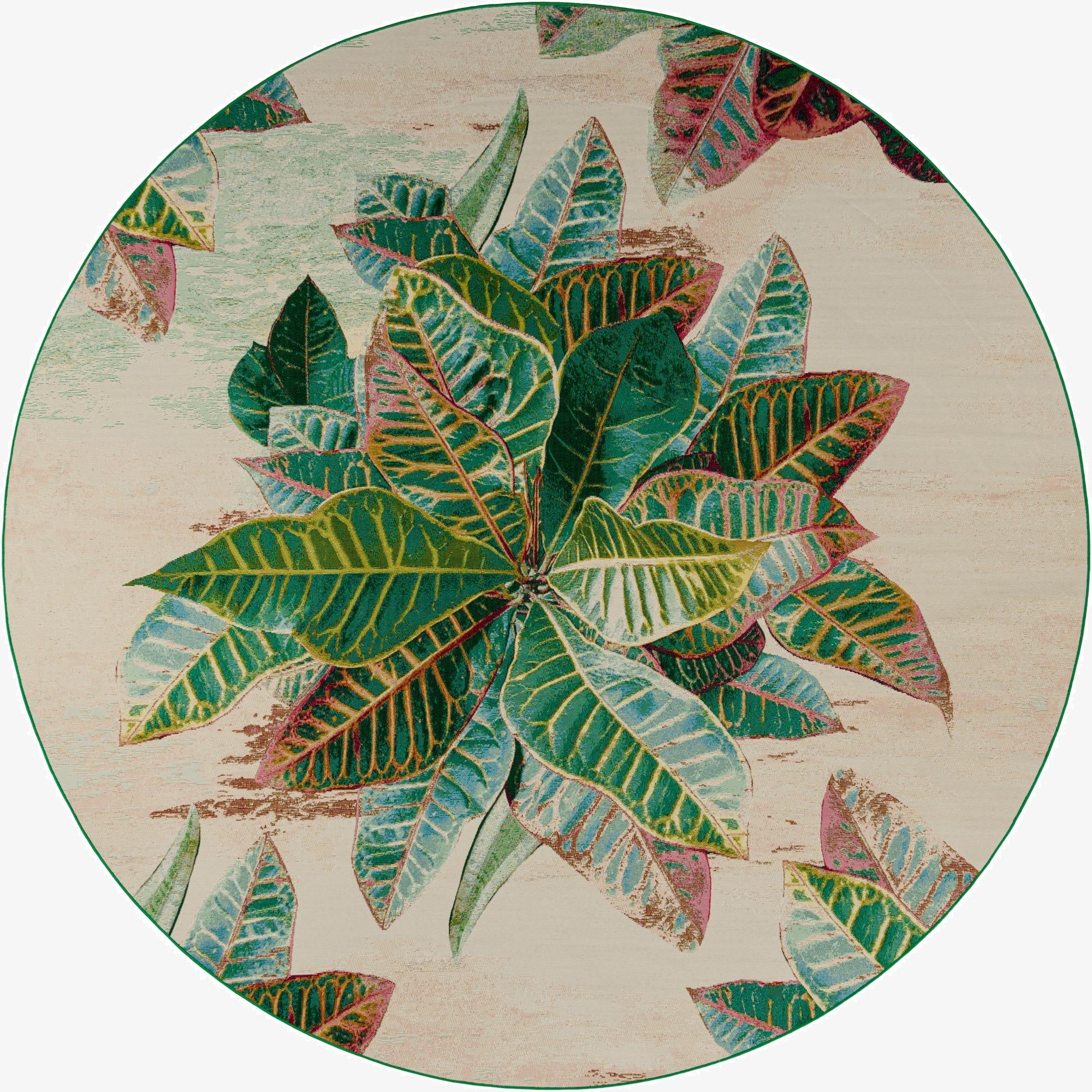 10' x 10'  Washable Botanical Indoor / Outdoor Round Rug