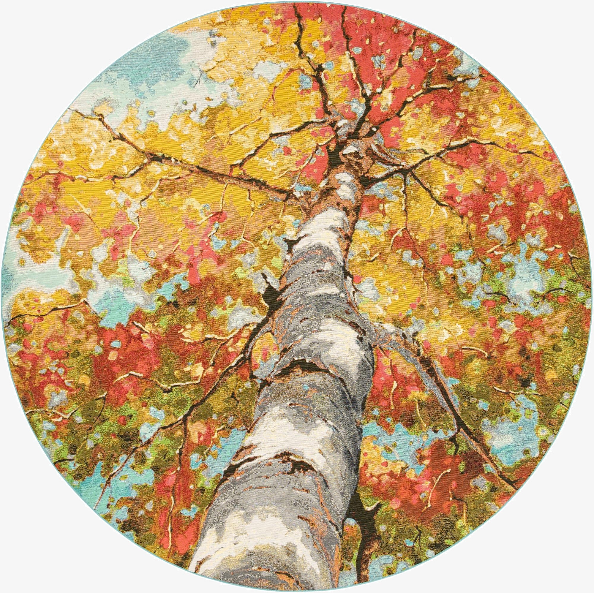 10' x 10'  Washable Botanical Indoor / Outdoor Round Rug