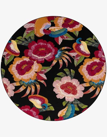 Easy-Clean Botanical Indoor / Outdoor Round Rug