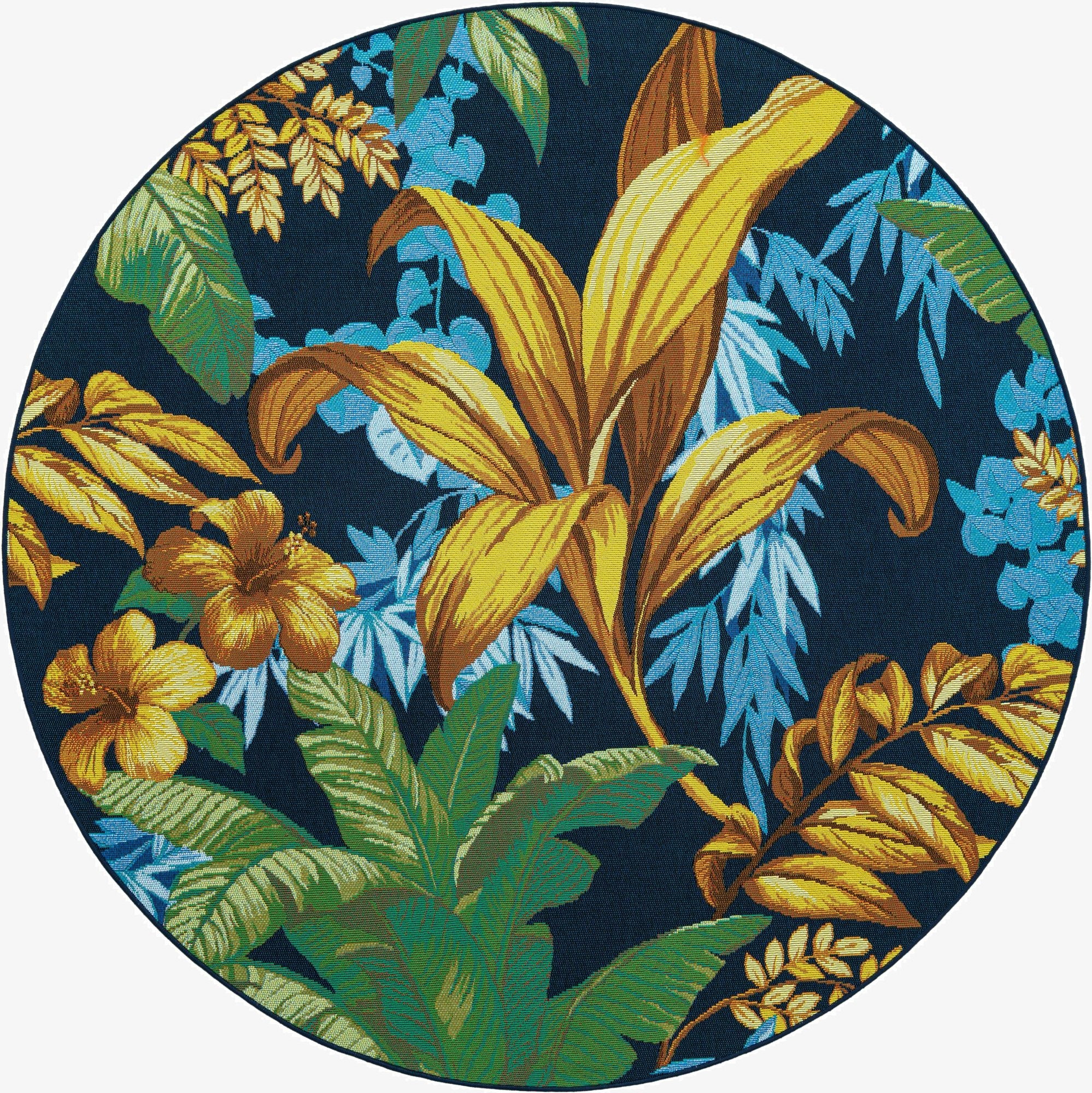 6' x 6'  Washable Botanical Indoor / Outdoor Round Rug