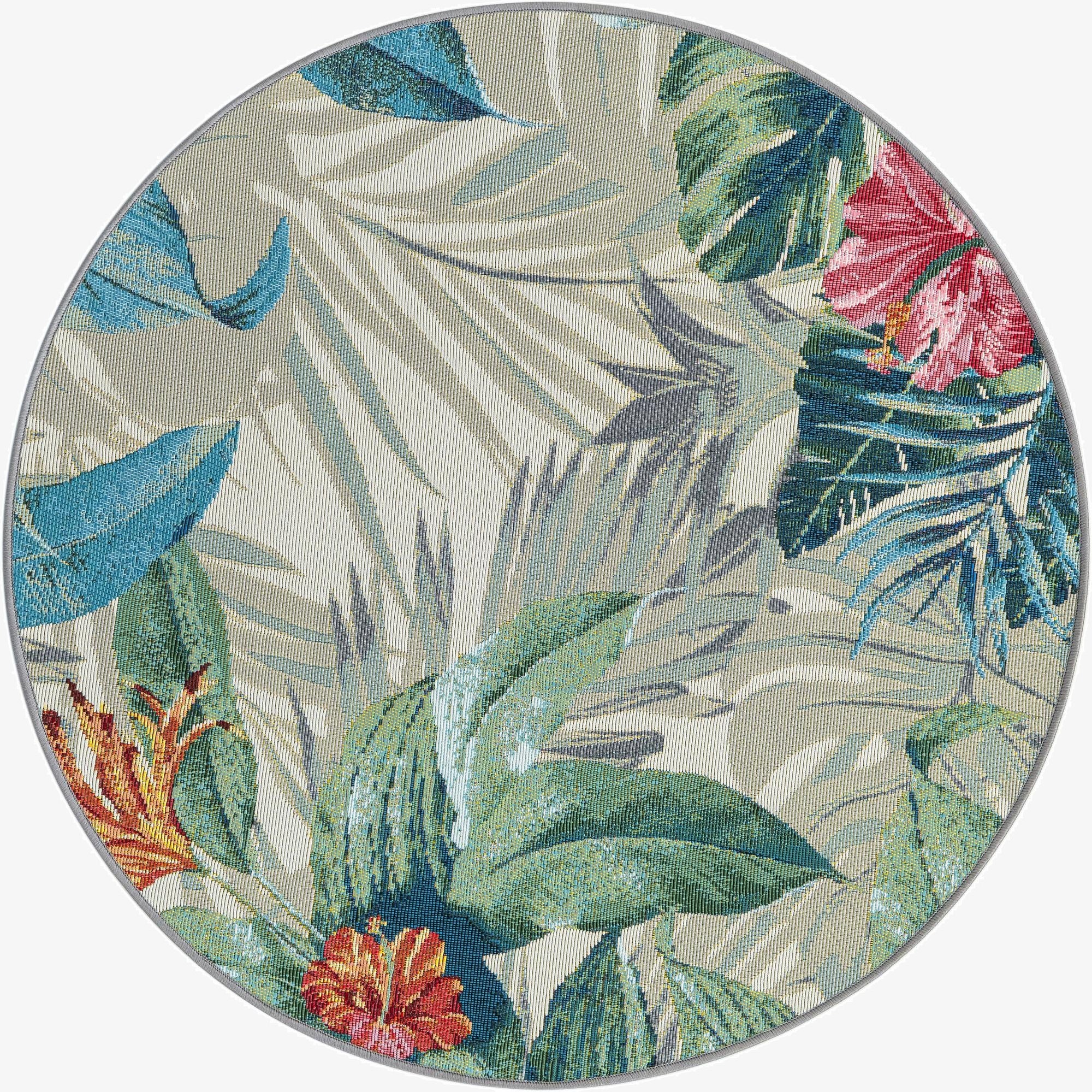 Primary image 3' x 3'  Washable Botanical Indoor / Outdoor Round Rug