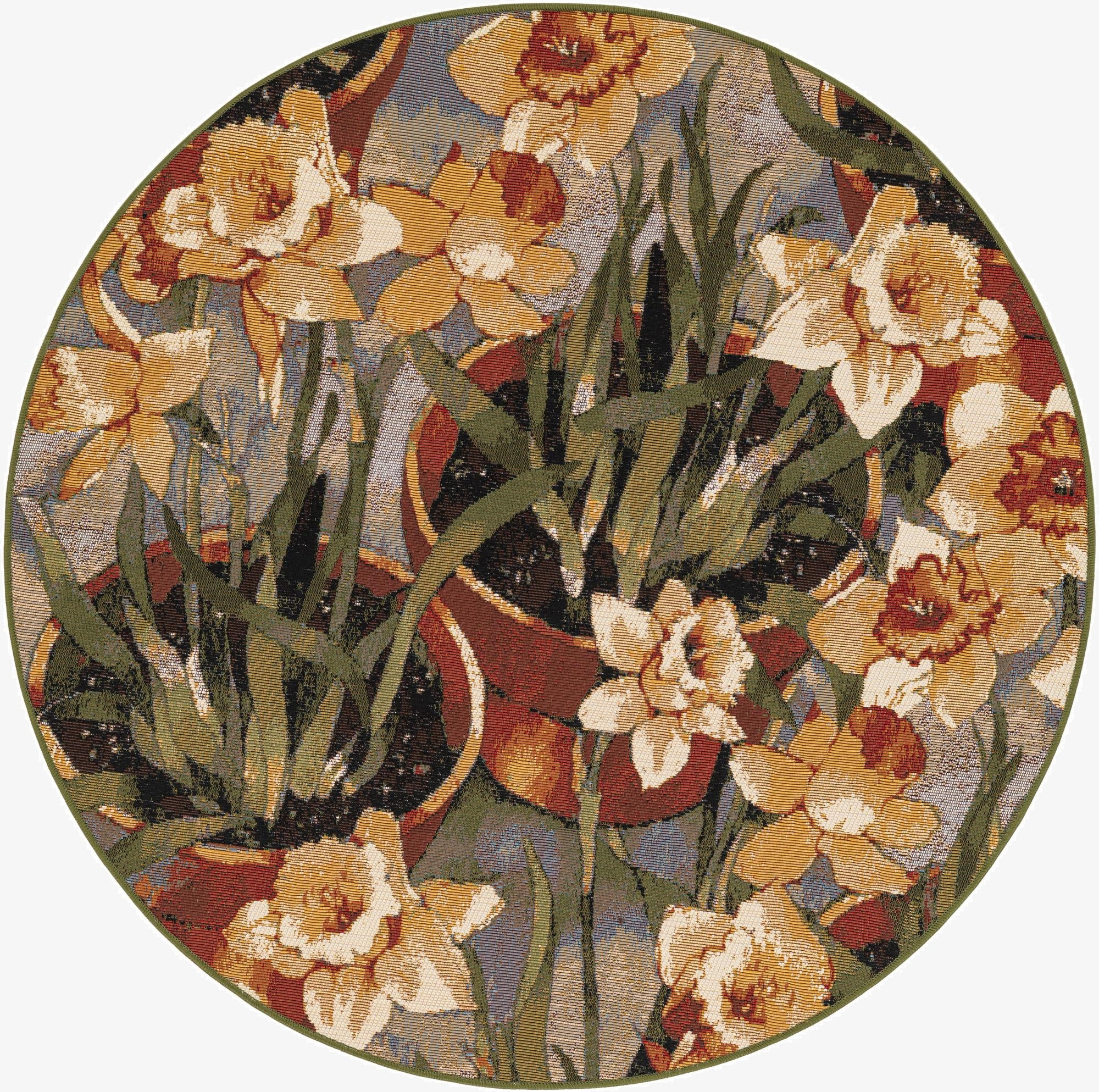 Primary image 4' x 4'  Washable Botanical Indoor / Outdoor Round Rug