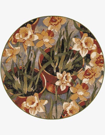 4' x 4' Easy-Clean Botanical Indoor / Outdoor Round Rug