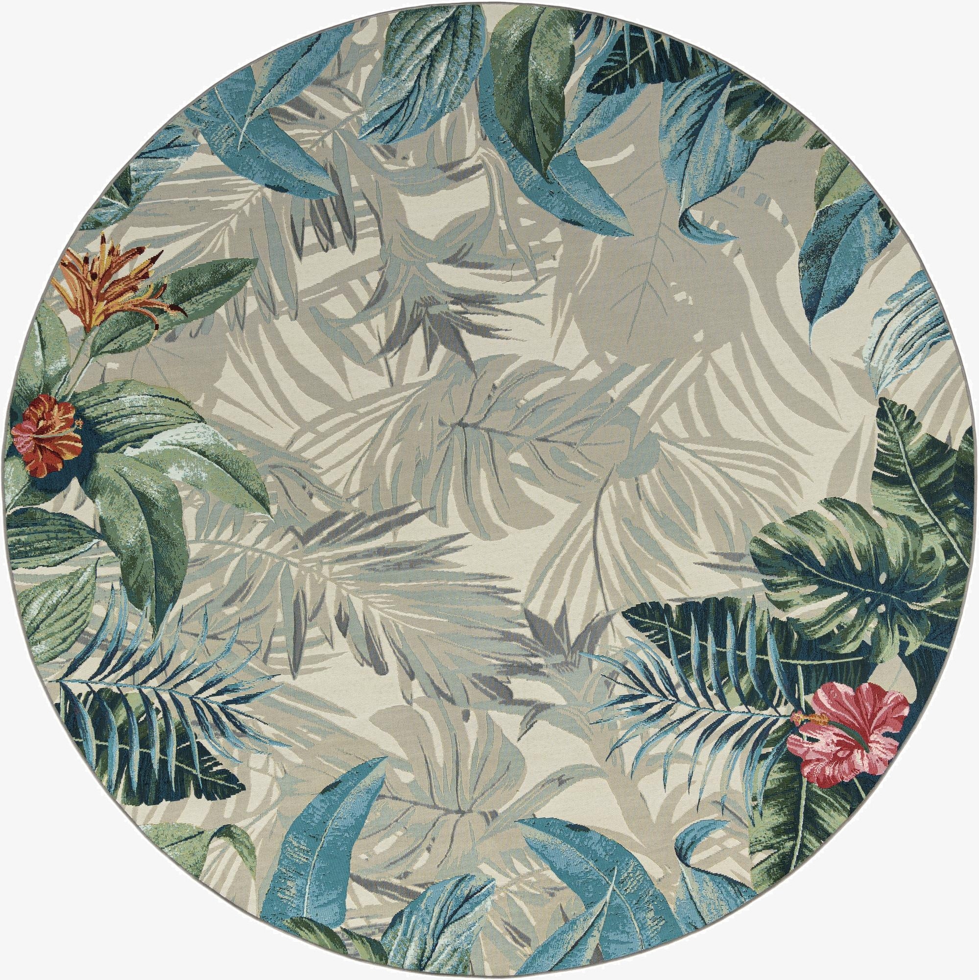 Primary image 10' x 10'  Washable Botanical Indoor / Outdoor Round Rug