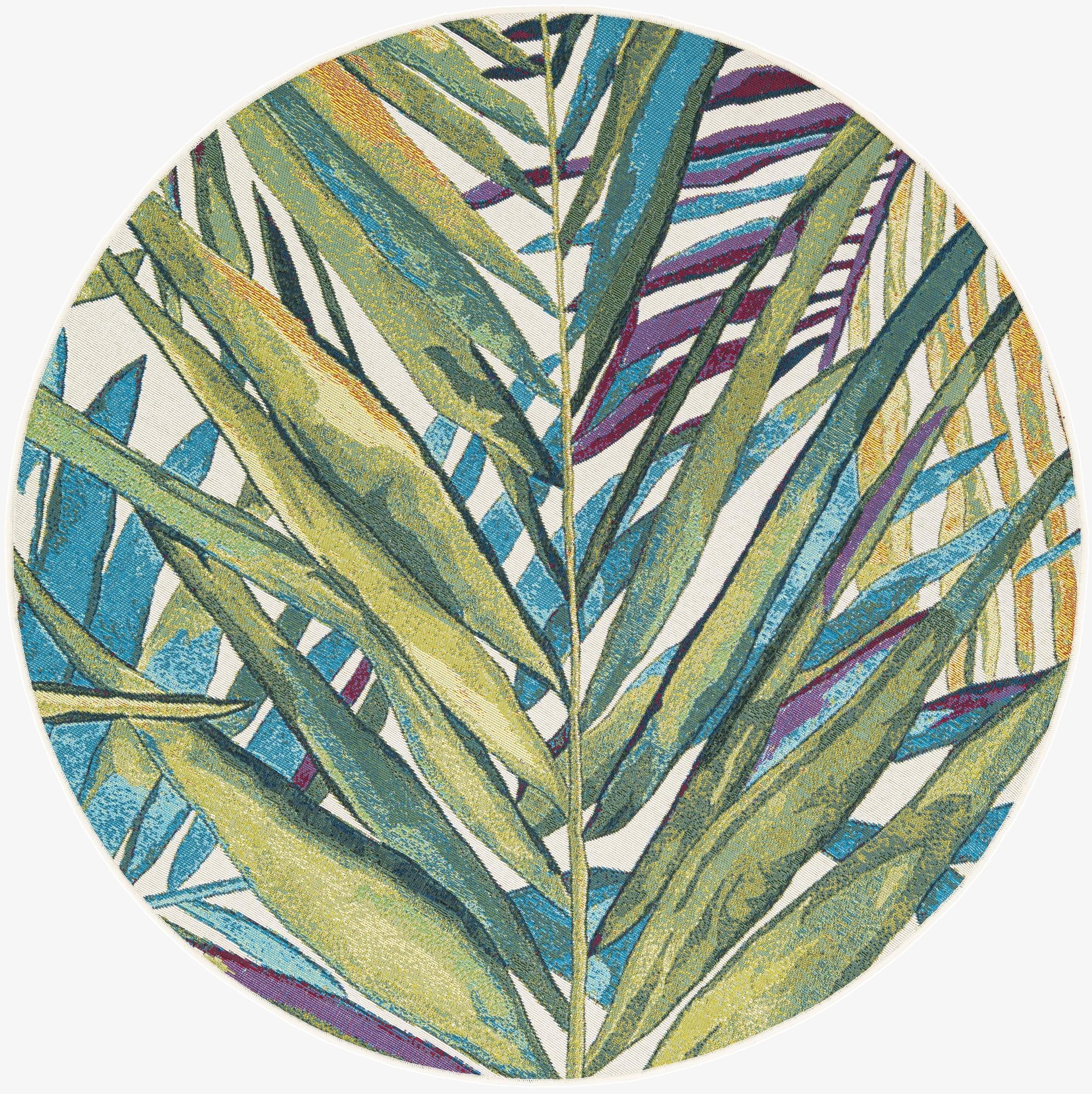 5' x 5'  Washable Botanical Indoor / Outdoor Round Rug