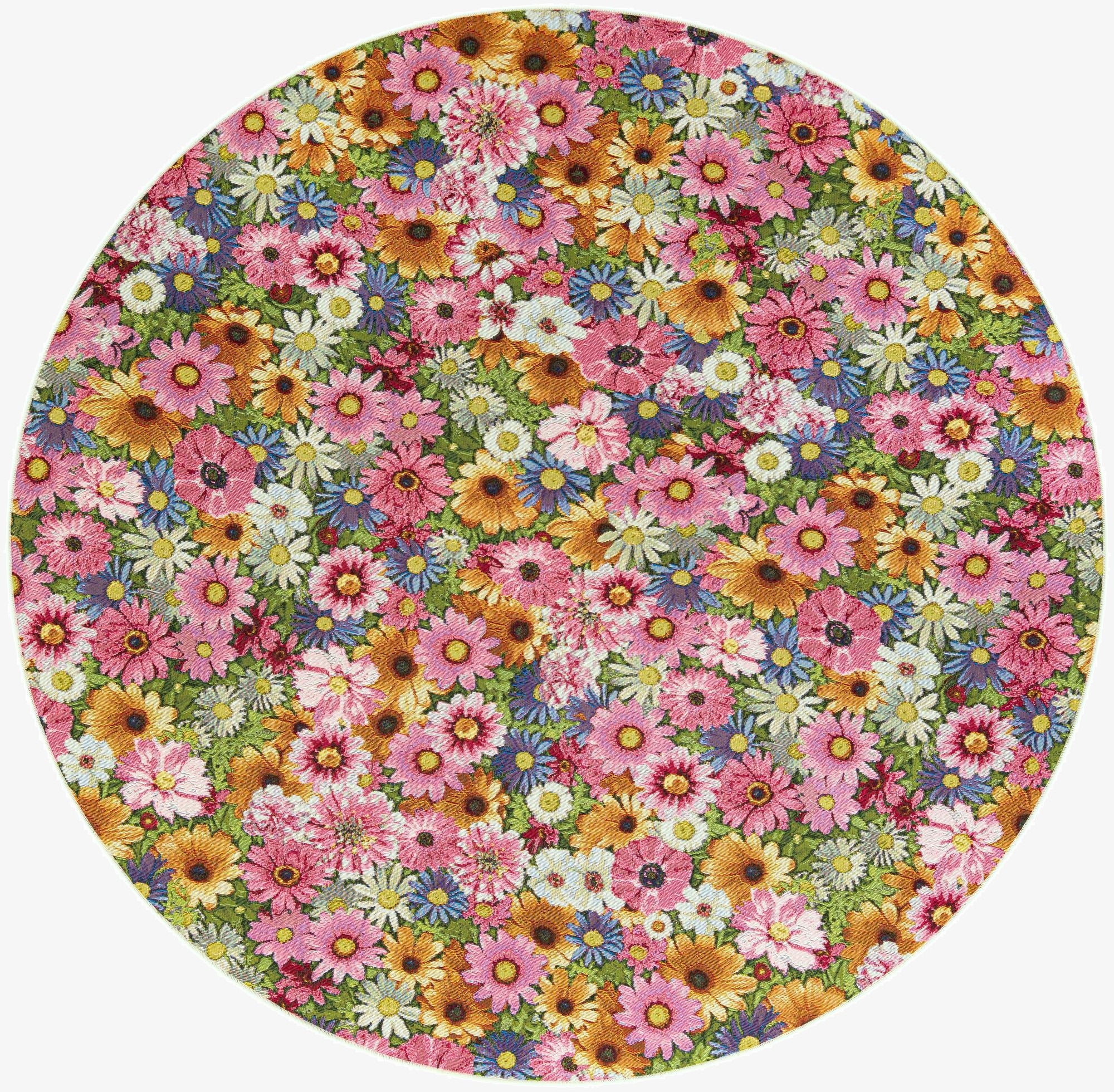 8' x 8'  Washable Botanical Indoor / Outdoor Round Rug