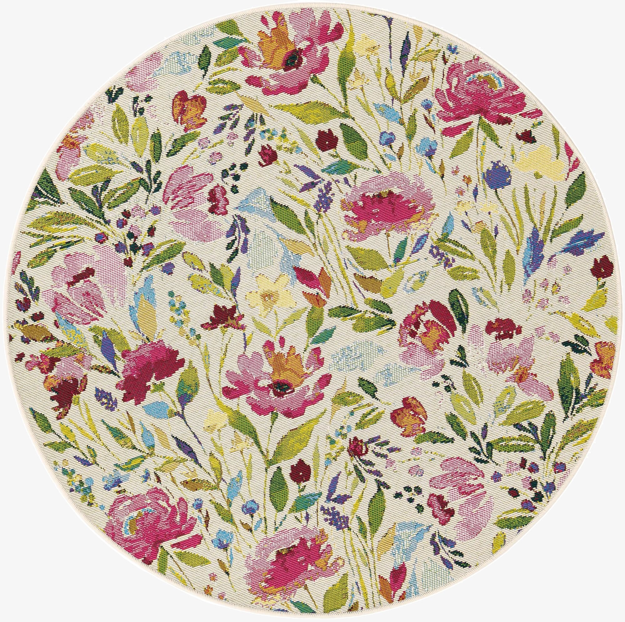 4' x 4'  Washable Botanical Indoor / Outdoor Round Rug