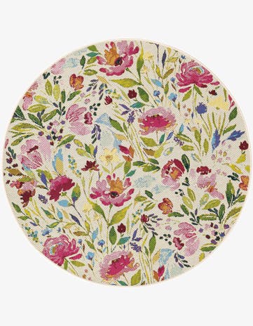 4' x 4' Easy-Clean Botanical Indoor / Outdoor Round Rug