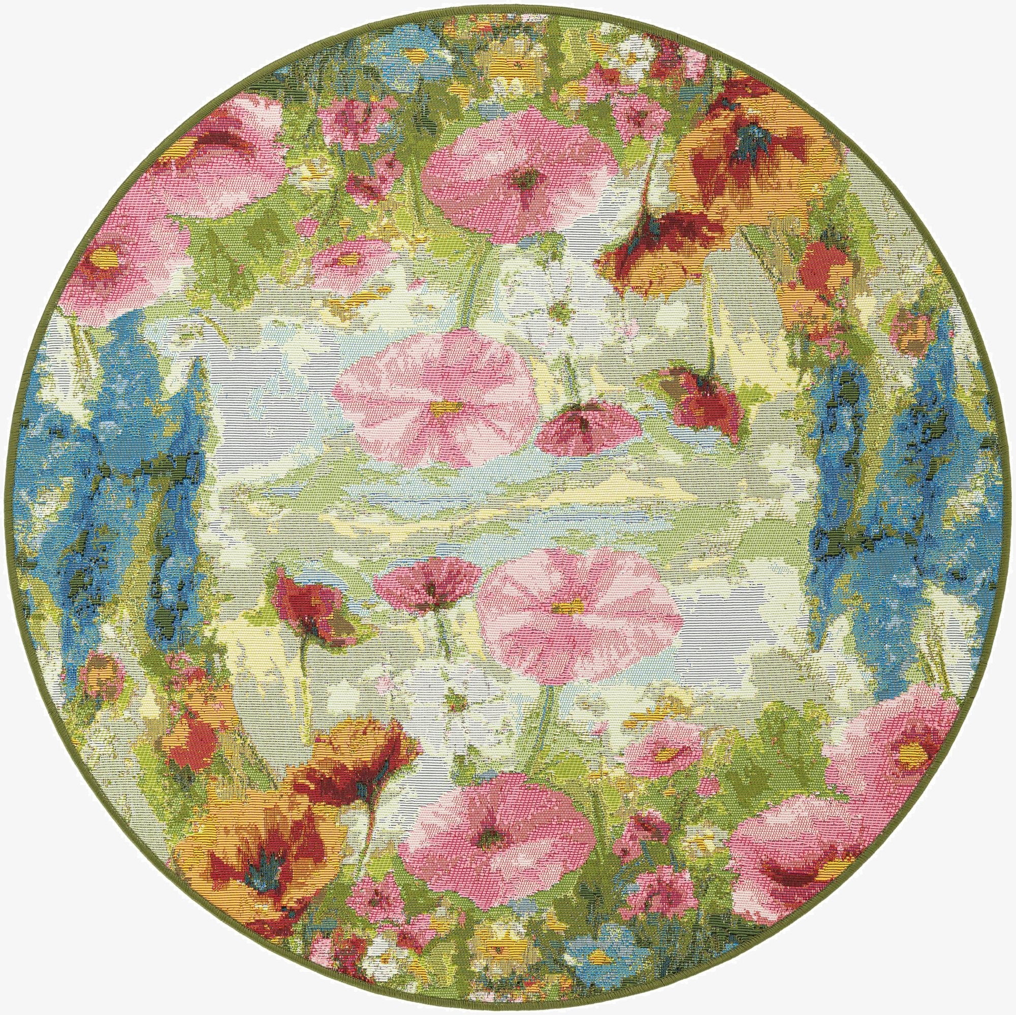 4' x 4'  Washable Botanical Indoor / Outdoor Round Rug