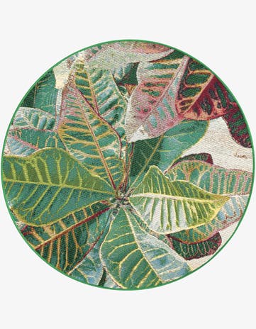 Easy-Clean Botanical Indoor / Outdoor Round Rug